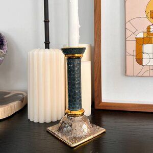Mildly Defective Gentlely Used Mackenzie Childs SoHo Candlestick Midnight